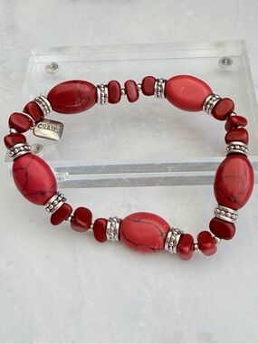 🚨3 for $15🚨 Chaps - Beaded Stretch Bracelet in Red with Silver-Tone Accents